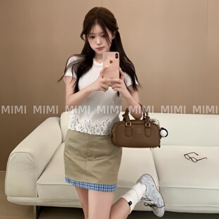MML/小心机26ss蕾丝拼接 马匹棉温柔韩系短款显瘦T恤多种叠穿内搭