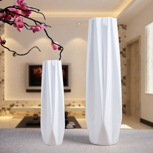 柜台花瓶摆件 欧式简式几何形可装水落地花瓶 客厅陶瓷46cm干花插