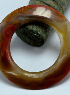 战国红缟玛瑙环九线棱古玉佩饰风化包浆润亮精品古董玉器收藏放漏