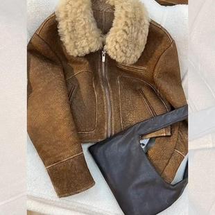 2024秋冬新款 羊羔毛复古美拉德美利奴皮毛一体环保皮草外套女百搭