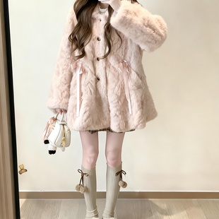 2025新款 皮毛一体秋冬超火大衣 中古粉貂环保皮草毛毛外套女中长款