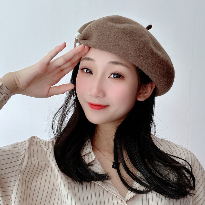 秋冬羊毛贝雷帽女百搭日系画家帽子英伦复古大头围羊毛呢蓓蕾帽女