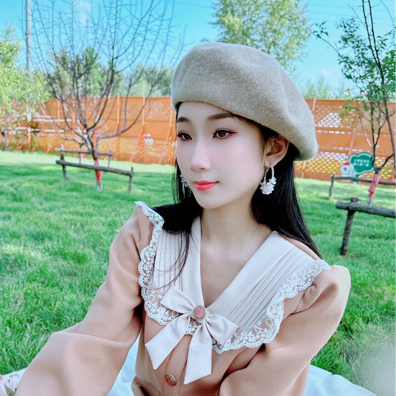 贝雷帽逛街甜美可爱女秋冬羊毛帽