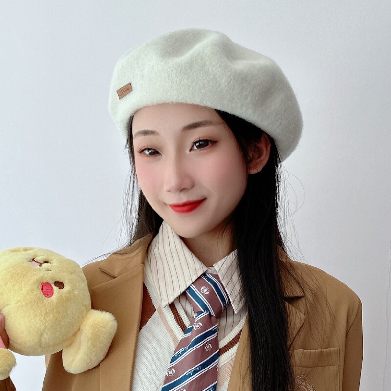 秋冬羊毛贝雷帽女百搭日系画家帽子英伦复古大头围羊毛呢蓓蕾帽女