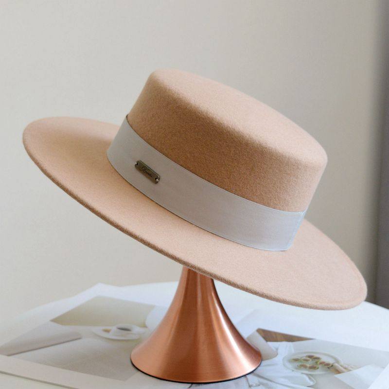 帽子女秋冬羊毛呢礼帽平顶英伦复古羊毛爵士礼帽网红同款法式礼帽