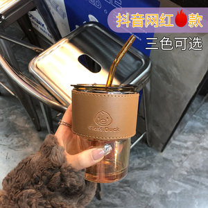 网红复古风玻璃杯高颜值双饮随行咖啡杯便携式ins风创意透明水杯