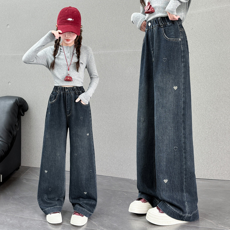 女童牛仔裤春秋款洋气女大童阔腿裤女孩秋装学生宽松儿童直筒裤子