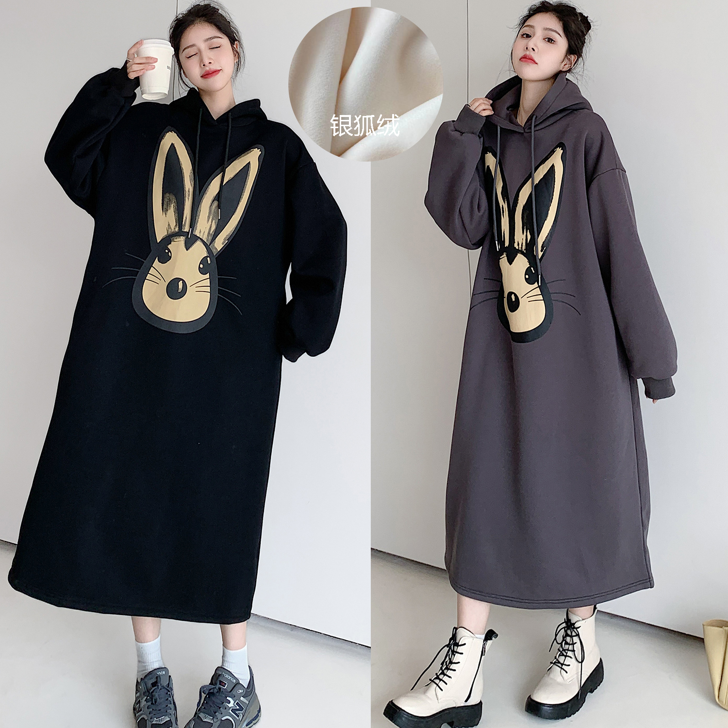 加绒加厚复合卡通休闲风卫衣裙