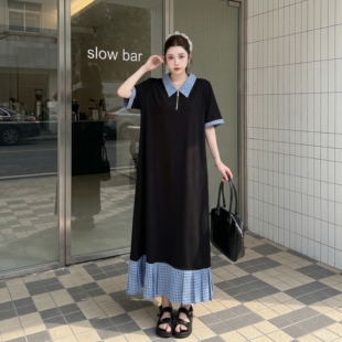 T恤长裙女大码 高级感拼接短袖 宽松孕妇可穿遮肚子连衣裙 新款 夏季