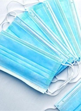 口罩50个一次性口罩蓝色非医用口罩三层熔喷布防飞沫成人