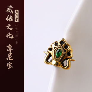 易行堂藏传原创摩尼宝18K黄金镶嵌蓝宝石文玩手持配饰佛珠背云男