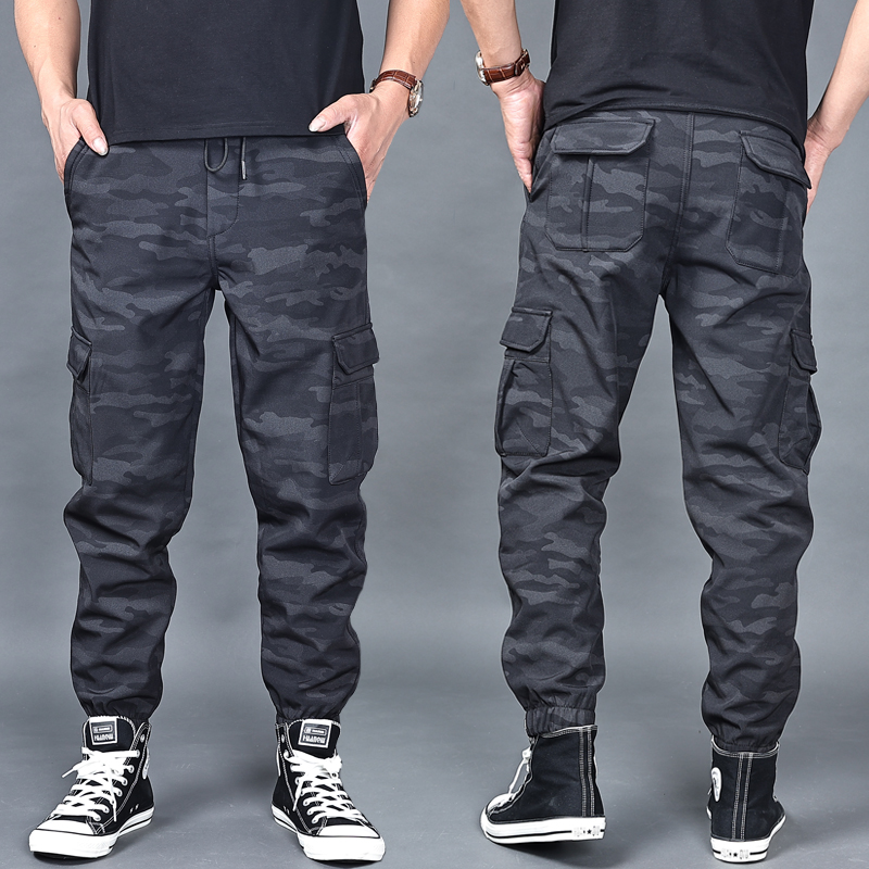 迷彩抽绳多口袋春秋弹力工装裤