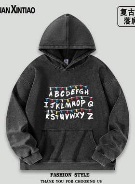 怪奇物语美剧Stranger Things魔王水洗落肩袖薄款卫衣男女宽松秋