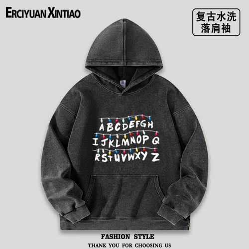 怪奇物语美剧Stranger Things魔王水洗落肩袖薄款卫衣男女宽松秋