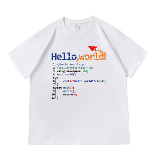 程序员python编程语言衣服hello world代码落肩款260克重磅T恤夏