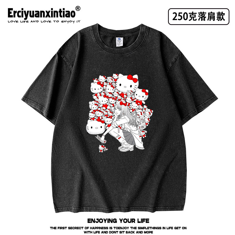 伊藤润二联名kitty衣服二次元动漫周边水洗做旧重磅短袖T男女富江图片