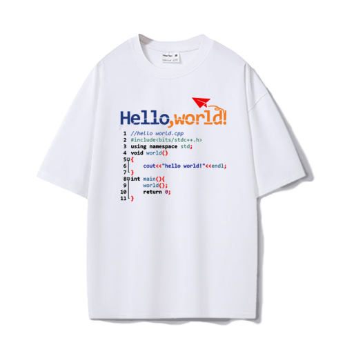 程序员python编程语言衣服hello world代码超宽松oversize重磅T恤