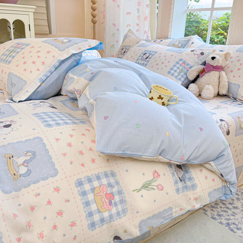 100纯棉全棉亲肤不起球四件套