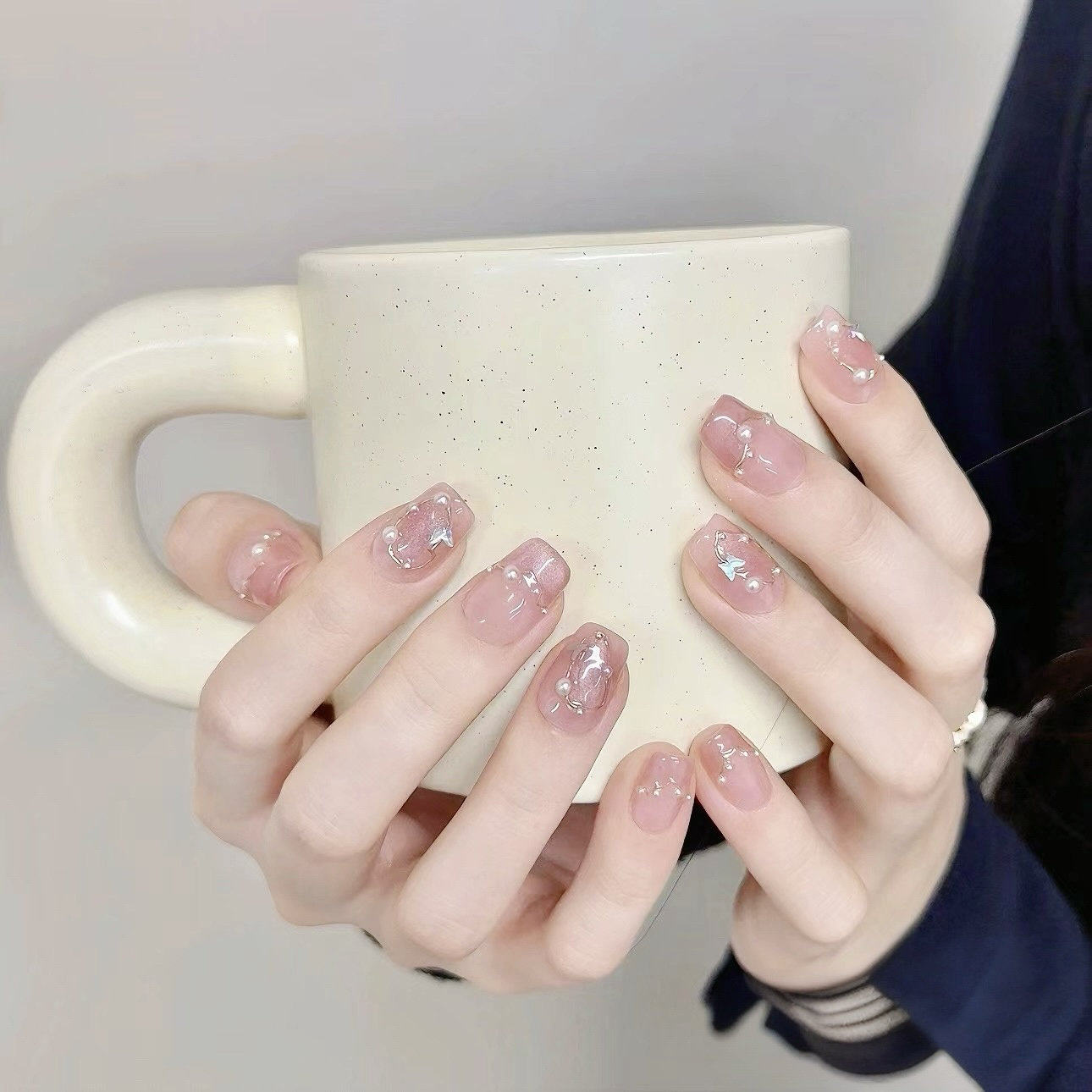 仲夏夜美甲穿戴甲冰透粉手工中短款小红书同款温柔可拆卸甲片夏季