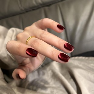 純手工穿戴甲紅色貓眼玻璃珠美甲短款 夏 顯白氣場御姐通勤百搭新款