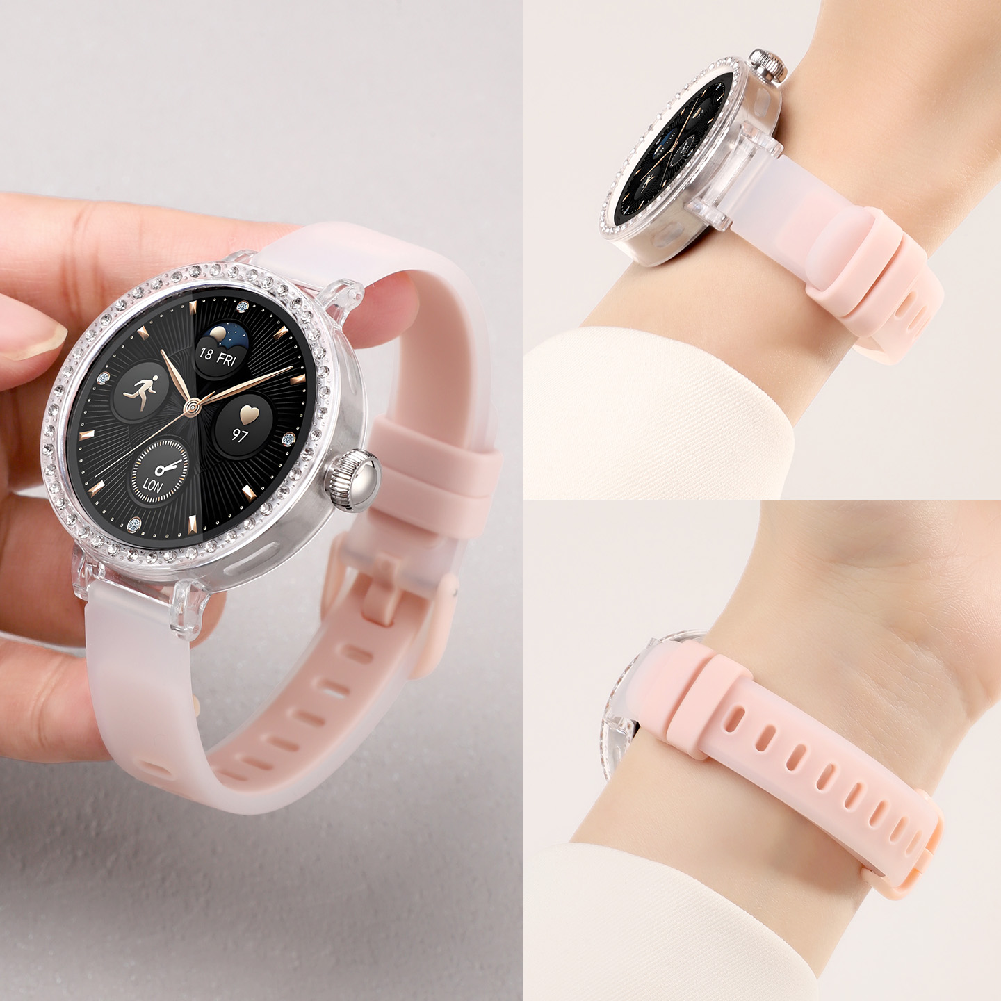 适用于荣耀亲选SAGA手表2璀璨版表带2代硅胶透明腕带女款时尚个性表链仿镶钻保护壳防摔手表套防水替换带