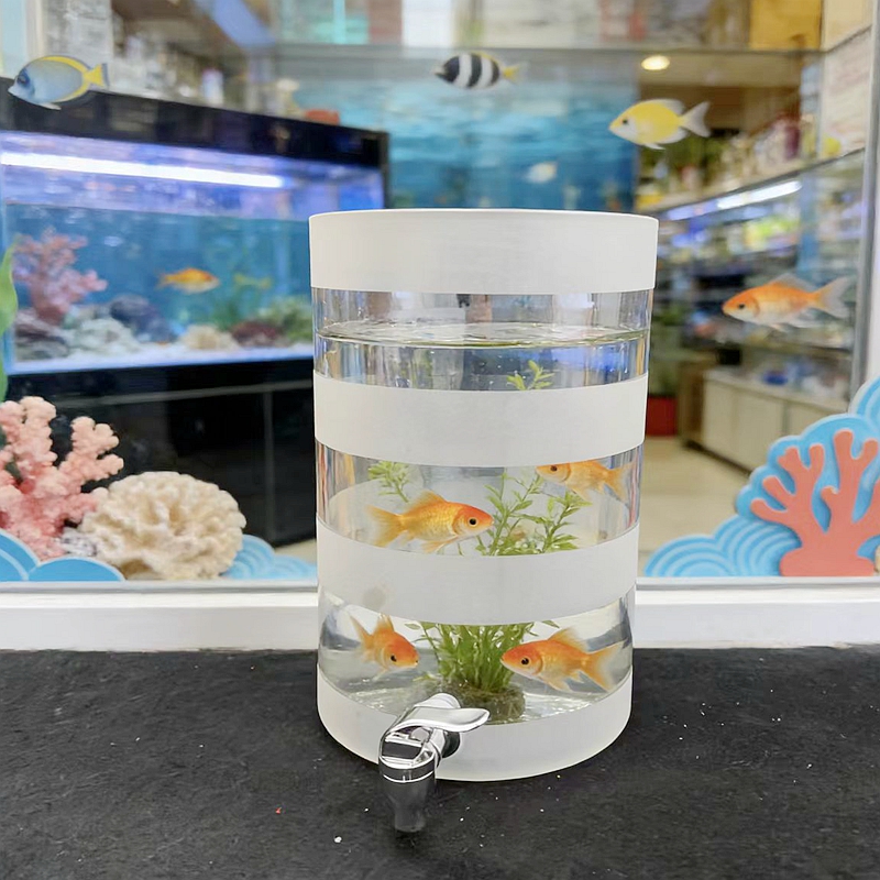 创意办公室家用桌面磨砂纹鱼缸生态缸乌龟缸 带换水龙头 可配底座