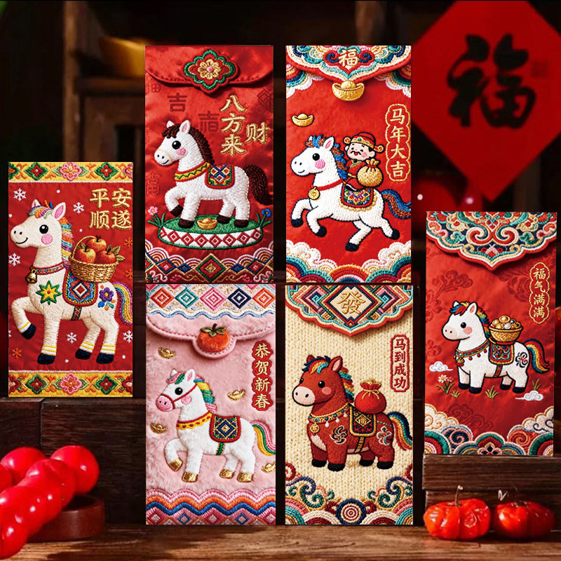 批发2026马年过年红包创意5D刺绣立体风个性儿童卡通拜年利是封,节庆用品/礼品,红包/利是封,淘宝优惠券,粉丝福利购,淘宝优惠卷