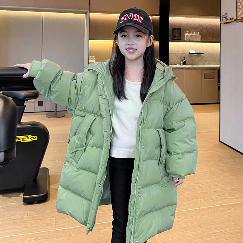 儿童羽丝服黑钻男女中长款宽松加厚洋气韩版中童大童白绒丝外套