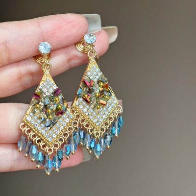 美拉德复古棕色水晶流苏耳环