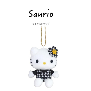 日本hellokitty正版黑色千鸟格凯蒂猫kt猫公仔玩偶毛绒包挂件挂饰