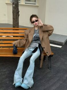 西服外套女 复古气质翻领腰带短款 GOD财神2026春款 美式