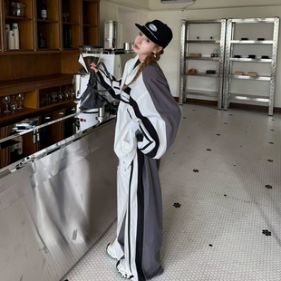 复古重工拼色百搭显瘦运动情侣套装 美式 2025秋冬新款 GOD财神正品