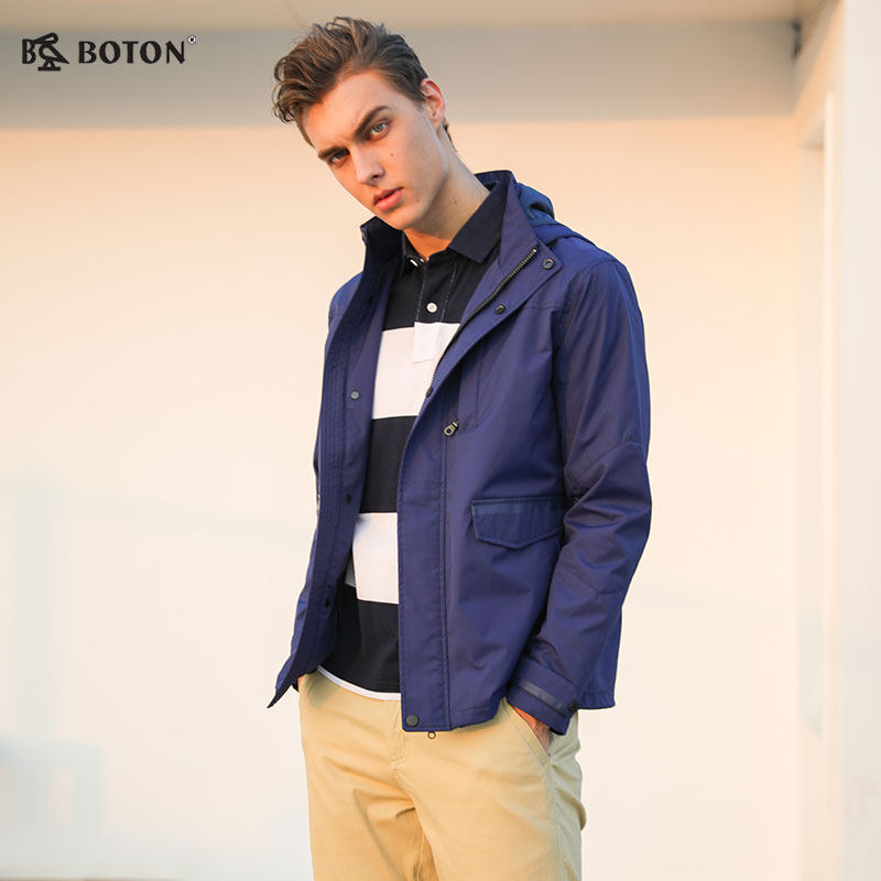 波顿/BOTON 2018年春秋新款男士压胶防水外套休闲风衣夹克