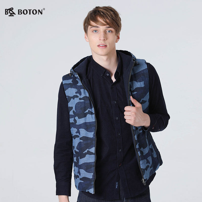 波顿/BOTON 2018年新款男士两穿深蓝迷彩马夹休闲男士马夹