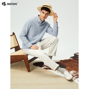 男商务修身 波顿秋季 纯棉条纹衬衫 翻领长袖 百搭舒适通勤衬衣 新款