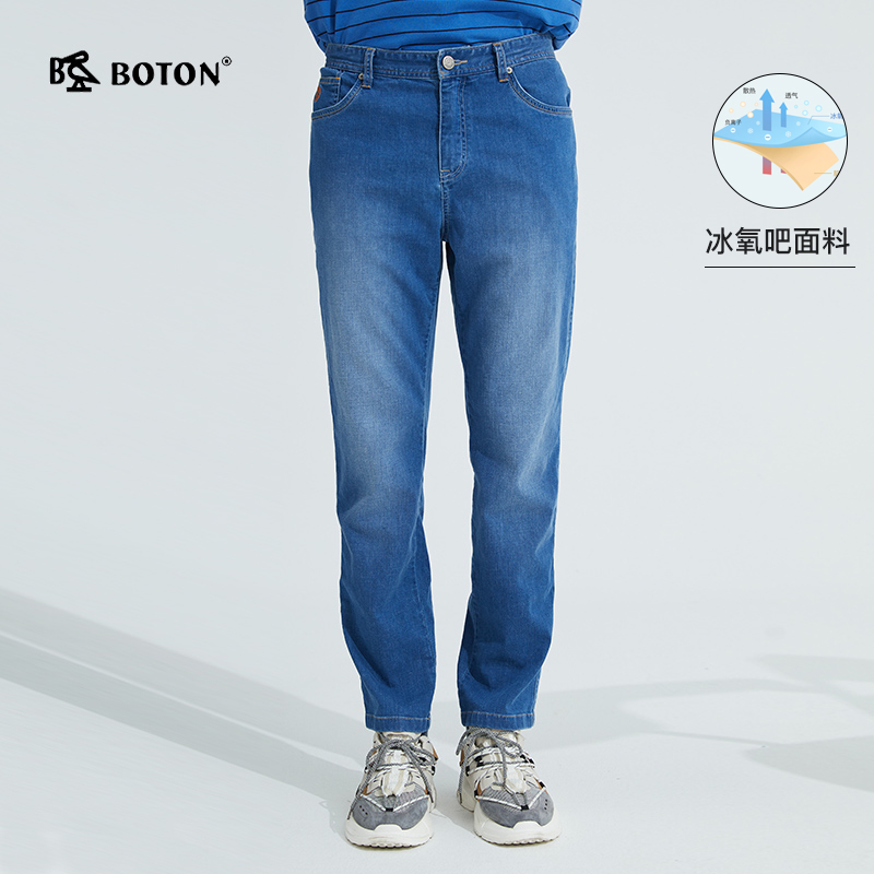 波顿2021春夏新款男弯浅色牛仔裤