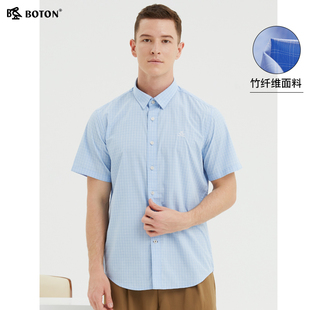商务休闲衬衣百搭宽松半袖 男夏装 上衣 格子衬衫 波顿短袖