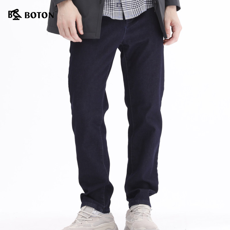 波顿牛仔裤男宽松直筒深蓝色秋冬百搭高端长裤子