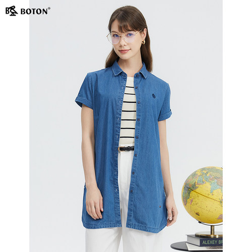Boton/波顿衬衫百搭牛仔短袖