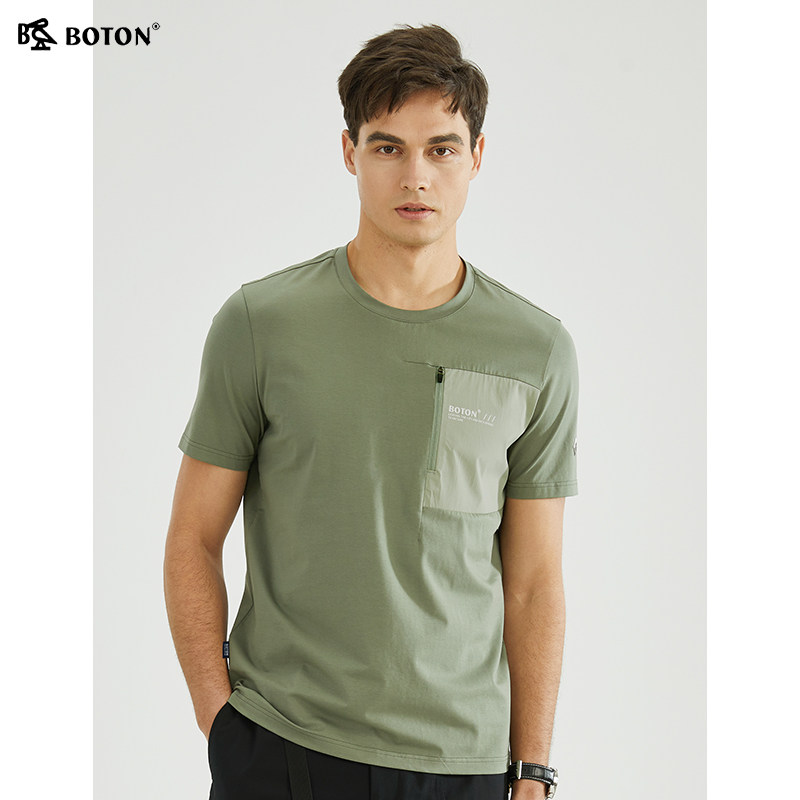 【高弹舒适】波顿2025年春夏男士拼接户外休闲短袖运动T恤衫