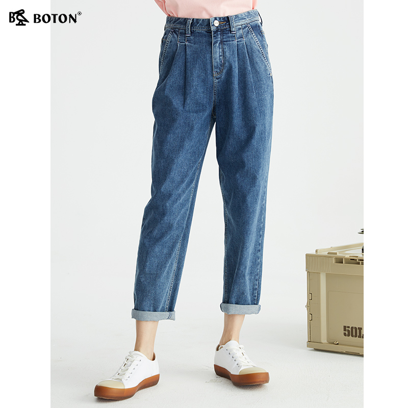 女士高腰浅色直筒波顿长裤薄款