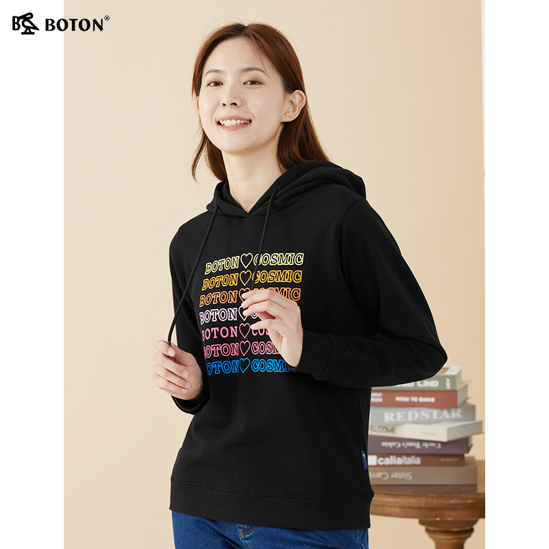 波顿2025高端黑色长袖卫衣