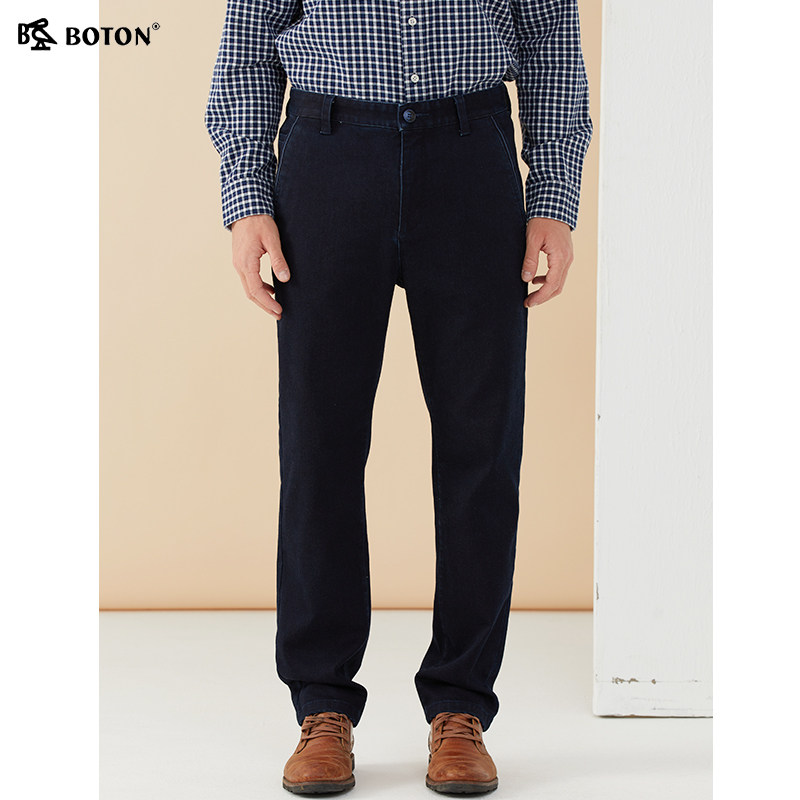 波顿2024年直筒牛仔裤男士秋冬新款高端百搭深蓝色休闲加厚长裤子