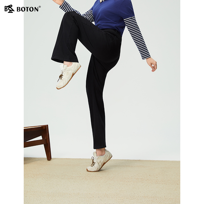 波顿宽松高腰直筒弹力阔腿牛仔裤