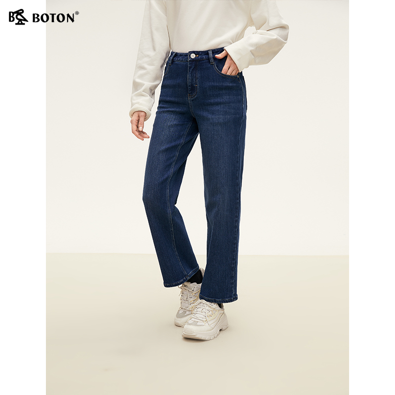 波顿2024秋季新款高腰直筒牛仔裤