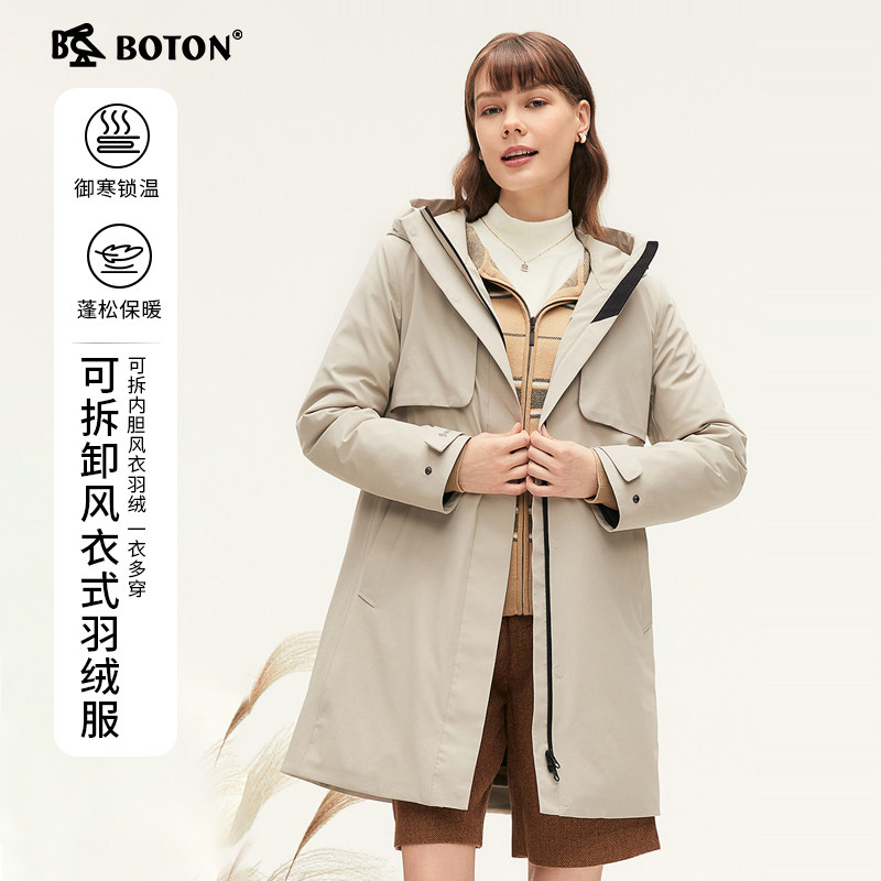 波顿中长款风衣羽绒服