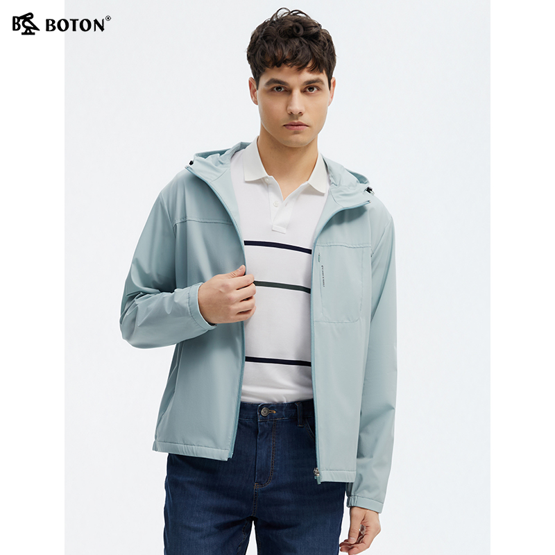 [透气速干]波顿2025年春季新款男士中长款高端轻薄运动服连帽上衣