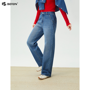 【暖姜纤维】波顿秋冬新款女装宽松直筒牛仔裤通勤休闲长裤百搭