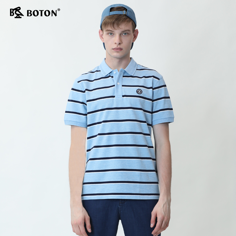 波顿2021夏季新款条纹Polo衫潮流