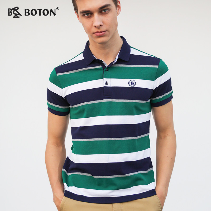 波顿/Boton2018新款中年条纹透气polo衫男纯棉运动休闲体T恤